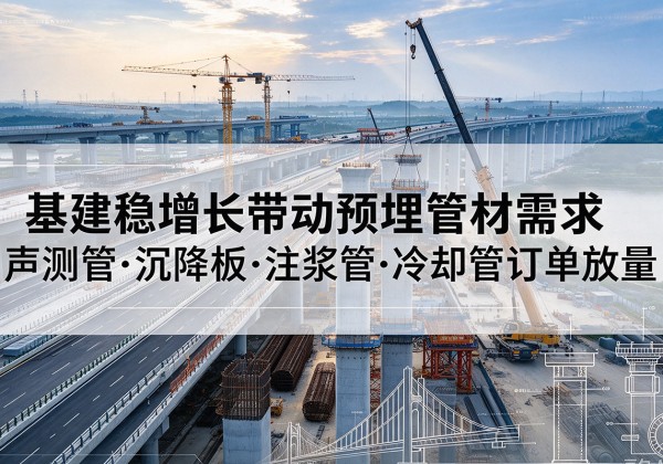铜梁区基建稳增长带动预埋监测管材需求，声测管、沉降板、注浆管订单持续放量